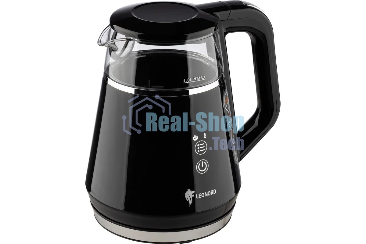 Чайник электрический LEONORD LE-1534 1 л, 1100 Вт, пластик/стекло, черный