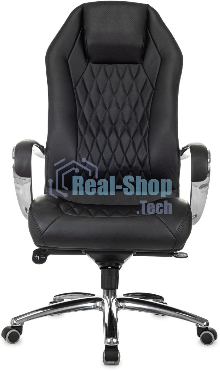 Кресло руководителя Бюрократ Aura/Black черный, кожа, крестовина полированный алюминий