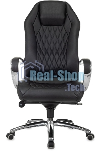 Кресло руководителя Бюрократ Aura/Black черный, кожа, крестовина полированный алюминий