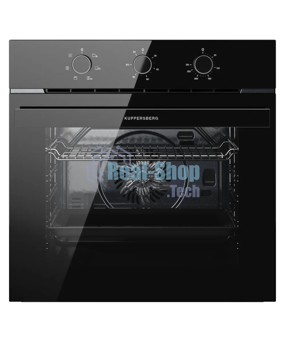 Духовой шкаф Kuppersberg HO 603 Black Glass, High-Tech, 78 л, поворотное управление, таймер, 6 режимов, макс. температура 310 градусов, энергоэффективность А, цвет черный, цвет фурнитуры черный