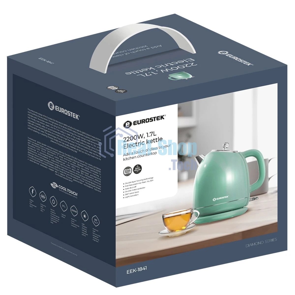 Чайник электрический Eurostek EEK-1841 1,7 л, 2200 Вт, зеленый