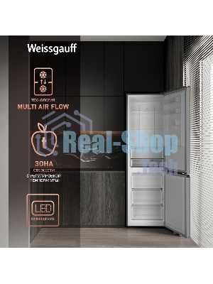 Холодильник Weissgauff WRK 2000 Total NoFrost Inverter нержавеющая сталь двухкамерный 240/95л морозилка снизу