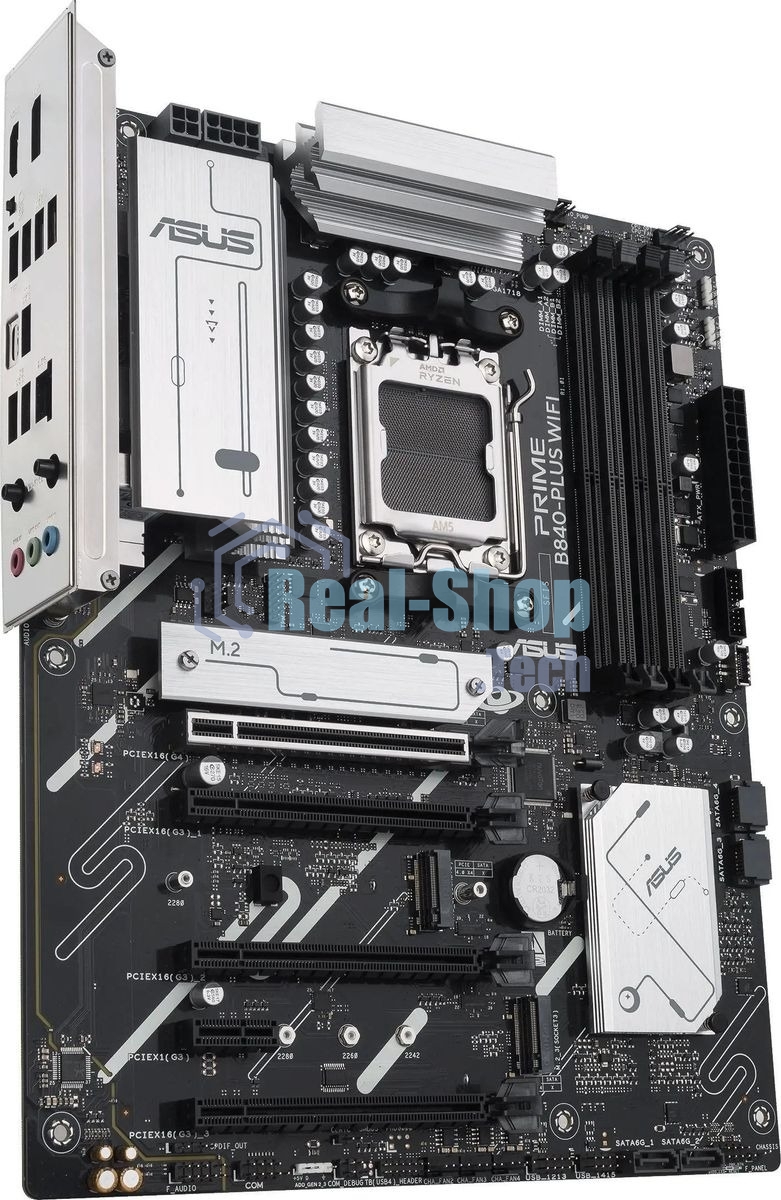 Материнская плата ASUS PRIME B840-PLUS WIFI, AM5, AMD B840, 4xDDR5, 4xSATA, 3xM.2, 1xPCIe 4.0 x16, 1xPCIe 3.0 x16, 2xPCIe 3.0 x16, 1xPCIe 3.0 x1, 1xDP, 1xHDMI, 1x 2.5Gb LAN, 8xUSB-A, 3x3.5 мм, 7.1, ATX