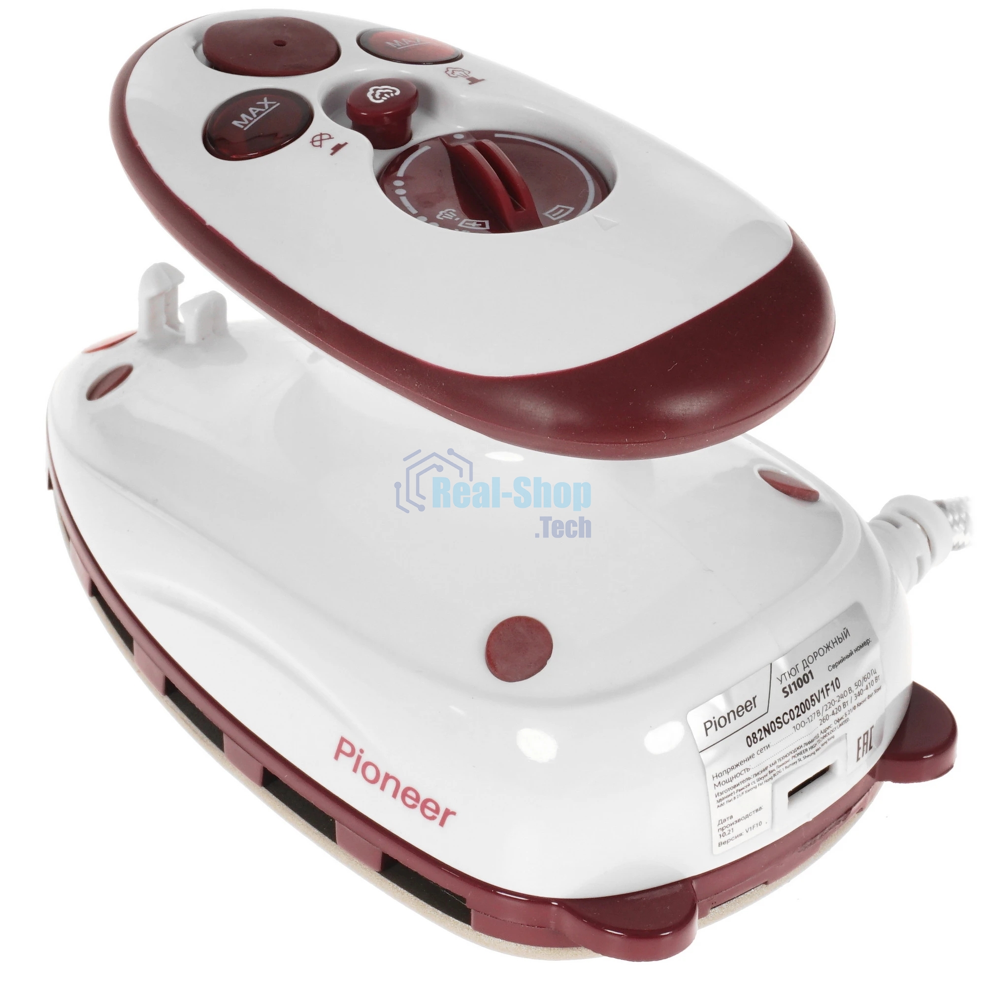 Утюг Pioneer SI1001 белый/брусничный, 420 Вт, 20 г/мин, 40 мл