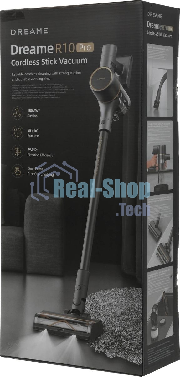 Пылесос вертикальный Dreame Cordless Vacuum Cleaner R10 Pro черный, питание от аккумулятора, 150 Вт, уборка сухая, пылесборник 0.6 л