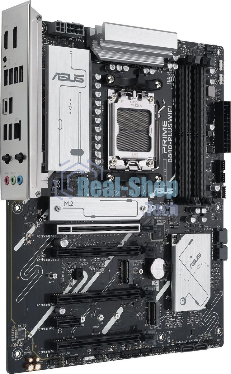 Материнская плата ASUS PRIME B840-PLUS WIFI, AM5, AMD B840, 4xDDR5, 4xSATA, 3xM.2, 1xPCIe 4.0 x16, 1xPCIe 3.0 x16, 2xPCIe 3.0 x16, 1xPCIe 3.0 x1, 1xDP, 1xHDMI, 1x 2.5Gb LAN, 8xUSB-A, 3x3.5 мм, 7.1, ATX