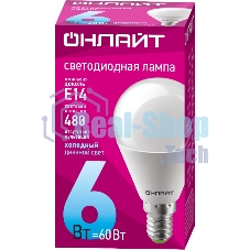 Лампа светодиодная ОНЛАЙТ 61136 OLL-G45-6-230-6.5K-E14