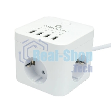 Сетевой фильтр Cablexpert Cube CUBE-3-U4-W-1.5, 3 р, 10А, 4хUSB, 1.5 м, ур.защиты 4+, белый, коробка