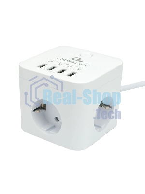 Сетевой фильтр Cablexpert Cube CUBE-3-U4-W-1.5, 3 р, 10А, 4хUSB, 1.5 м, ур.защиты 4+, белый, коробка