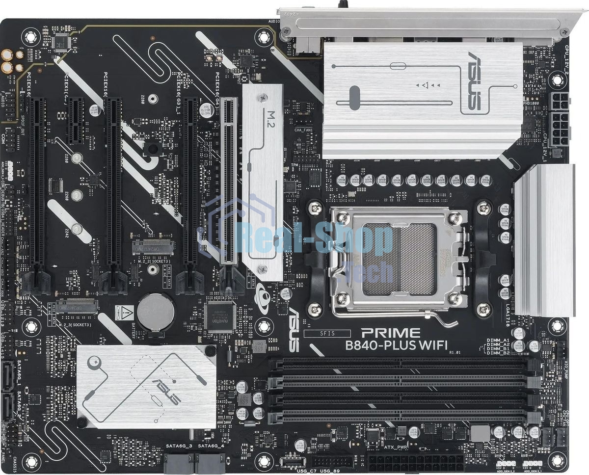 Материнская плата ASUS PRIME B840-PLUS WIFI, AM5, AMD B840, 4xDDR5, 4xSATA, 3xM.2, 1xPCIe 4.0 x16, 1xPCIe 3.0 x16, 2xPCIe 3.0 x16, 1xPCIe 3.0 x1, 1xDP, 1xHDMI, 1x 2.5Gb LAN, 8xUSB-A, 3x3.5 мм, 7.1, ATX
