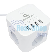 Сетевой фильтр Cablexpert Cube CUBE-3-U4-W-1.5, 3 р, 10А, 4хUSB, 1.5 м, ур.защиты 4+, белый, коробка