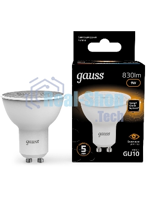 Лампа светодиодная Gauss 101506109 9Вт цок.:GU10 рефлек. 150B св.свеч.бел.теп. MR16 (упак.:10шт)