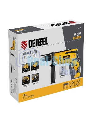 Дрель ударная Denzel IDD-750, 750 Вт, 0-3000 об/мин, 48000 уд/мин