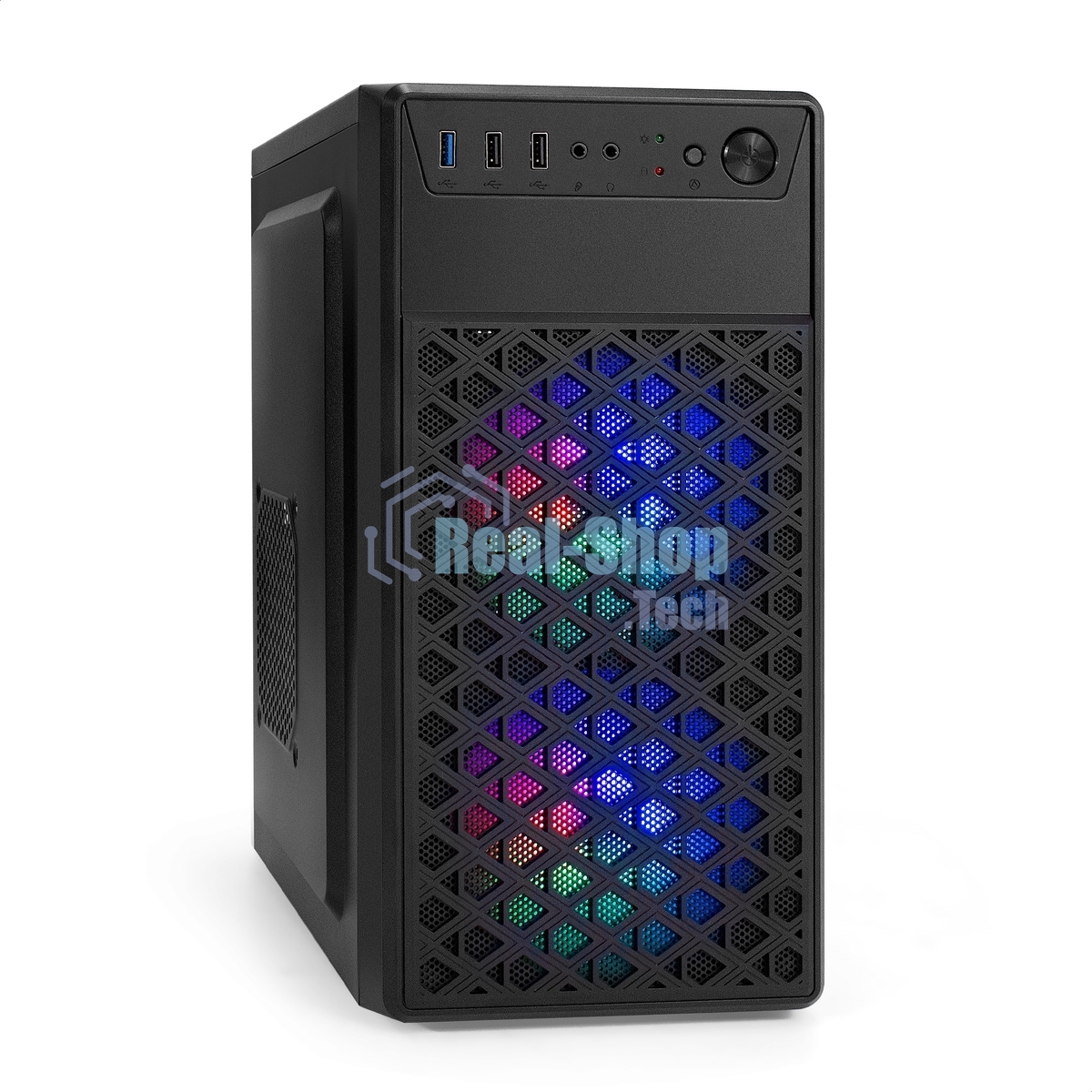 Компьютерный корпус Minitower ExeGate mEVO-7803 (mATX, без БП, 2*USB+1*USB 3.0, HD аудио, черный, 2 вент. 12см с RGb подсветкой)