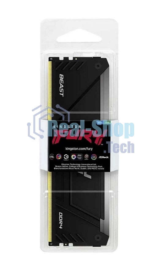 Оперативная память Kingston Fury Beast, DDR4, 16GB (1x16GB), 3200MHz, CL16, DIMM, радиатор, RGB, черный