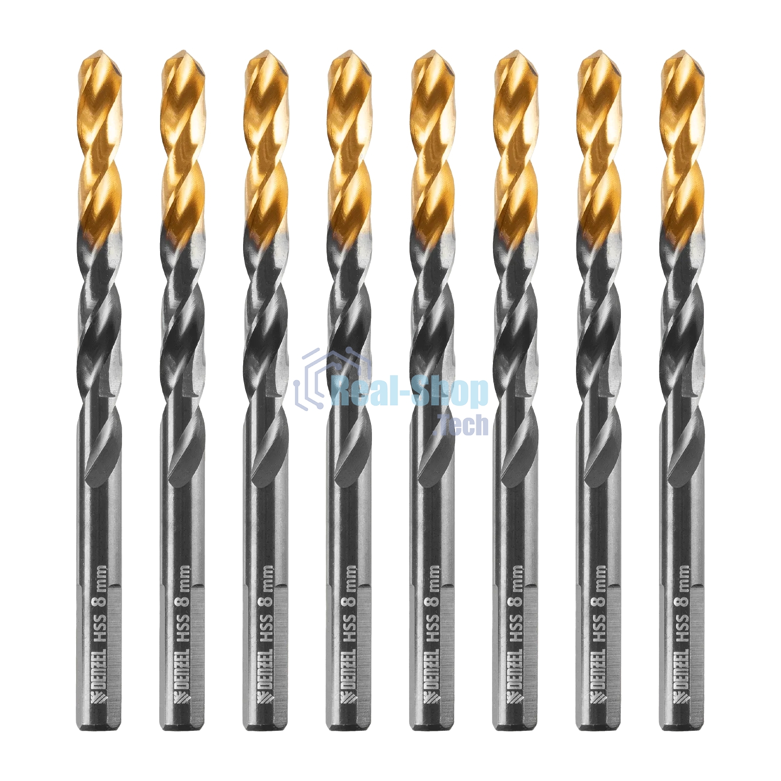 Сверло по металлу Denzel 8 мм, HSS-Tin, Golden Tip, 8 шт.