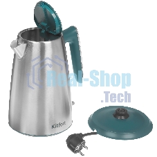 Чайник электрический Kitfort КТ-8725 1.7 л, 2200 Вт, нержавеющая сталь/бирюзовый корпус: нерж.сталь/пластик