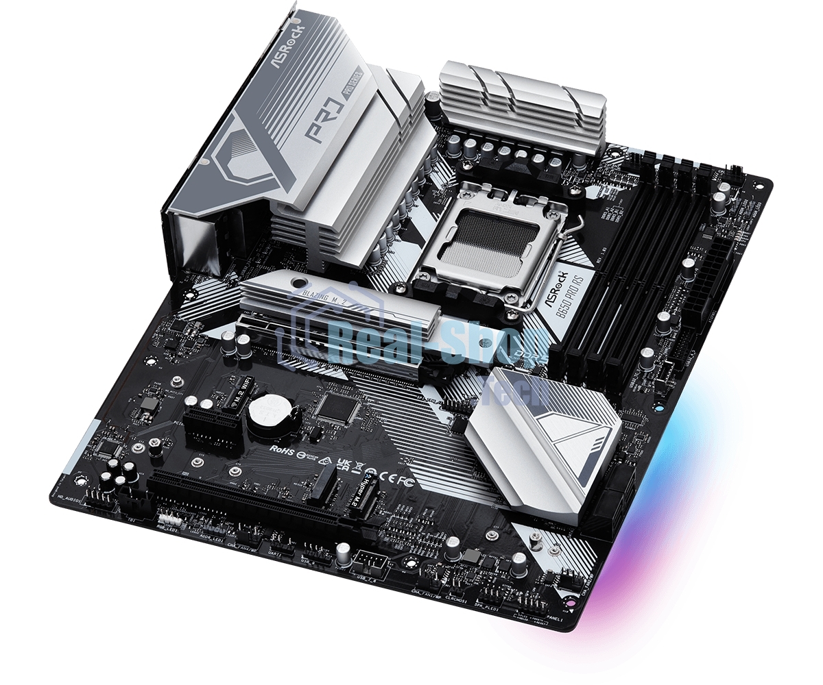 Материнская плата ASRock B650 PRO RS, AM5, AMD B650, 4xDDR5, 4xSATA, 3xM.2, 1xPCIe 4.0 x16, 1xPCIe 3.0 x4, 1xPCIe 3.0 x1, 1xDP, 1xHDMI, 1x2.5Gb LAN, 1xUSB-C 10Gbps, 1xUSB-A 10Gbps, 2xUSB-A 5Gbps, 6xUSB-A 2.0, 3x3.5 мм, 7.1, ATX