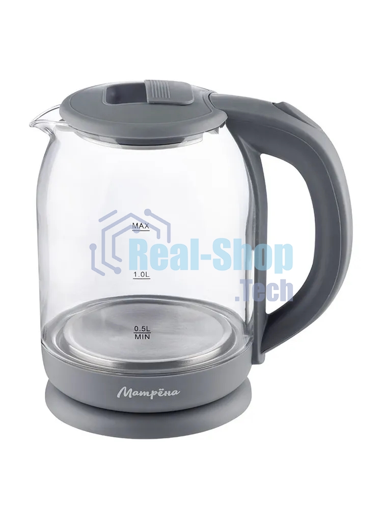 Чайник электрический МАТРЕНА MA-007 1.8 л,стекло/пластик, серый (105225)
