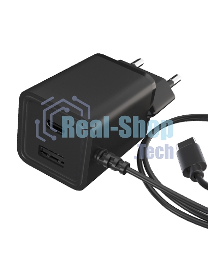 Сетевое зарядное устройство Maxvi A304T Type-C\USB 3A 15W + литой кабель Type-C 1.2м, черный