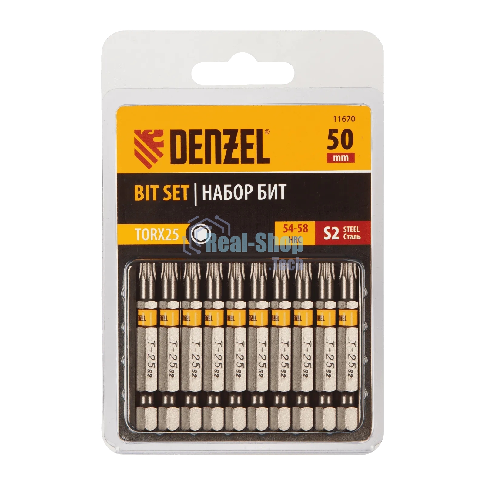Набор бит Denzel TORX 25х50, сталь S2, шестигранный профиль, 10 шт.