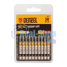 Набор бит Denzel TORX 25х50, сталь S2, шестигранный профиль, 10 шт.