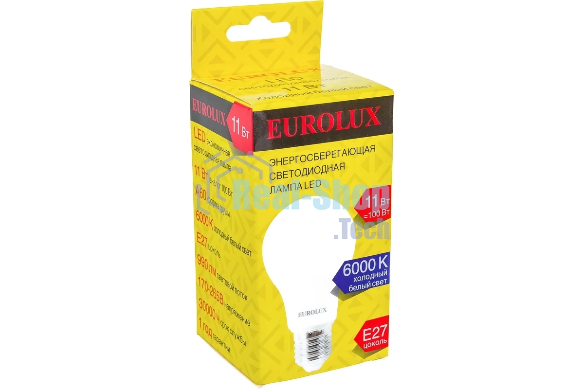 Лампа светодиодная EUROLUX LL-E-A60-11W-230-6K-E27 груша