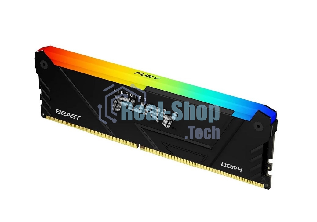 Оперативная память Kingston Fury Beast, DDR4, 16GB (1x16GB), 3200MHz, CL16, DIMM, радиатор, RGB, черный