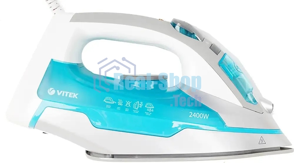 Утюг Vitek VT-1258 В бирюзовый/серебристый, 2400 Вт, 40 г/мин, 140 г/мин, 300 мл
