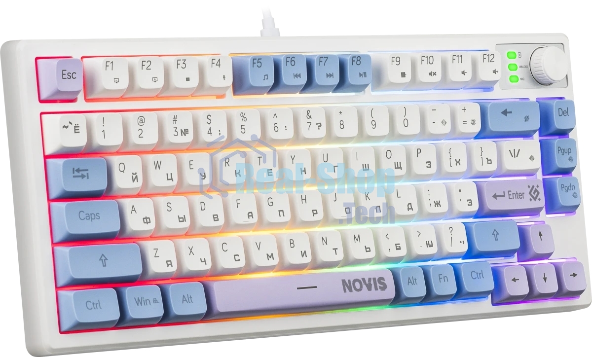 Клавиатура проводная игровая Defender Novis GK-318 RU,бел/гол,80кн+FN,радуж,1.5м