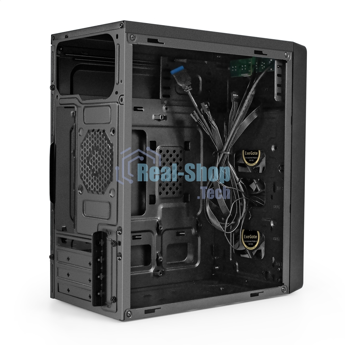 Компьютерный корпус Minitower ExeGate mEVO-7803-XP400 (mATX, БП XP400 с вент. 12см, 2*USB+1*USB 3.0, HD аудио, черный, 2 вент. 12см с RGb подсветкой)