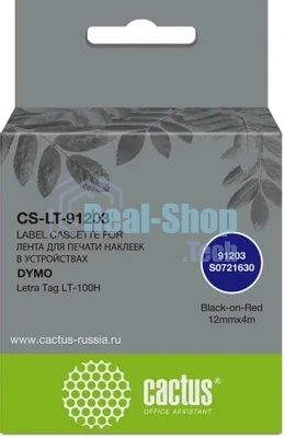 Картридж ленточный Cactus CS-LT-91203 черный шрифт, красный фон (12 мм, 4 м) для Dymo Letra Tag LT-100H