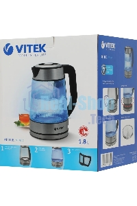 Чайник электрический Vitek VT-7017, 1.8л, 2200Вт, прозрачный, корпус: стекло