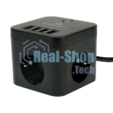 Сетевой фильтр Cablexpert Cube CUBE-3-U4-B-1.5, 3 р, 10А, 4хUSB, 1.5 м, ур.защиты 4+, черный, коробка