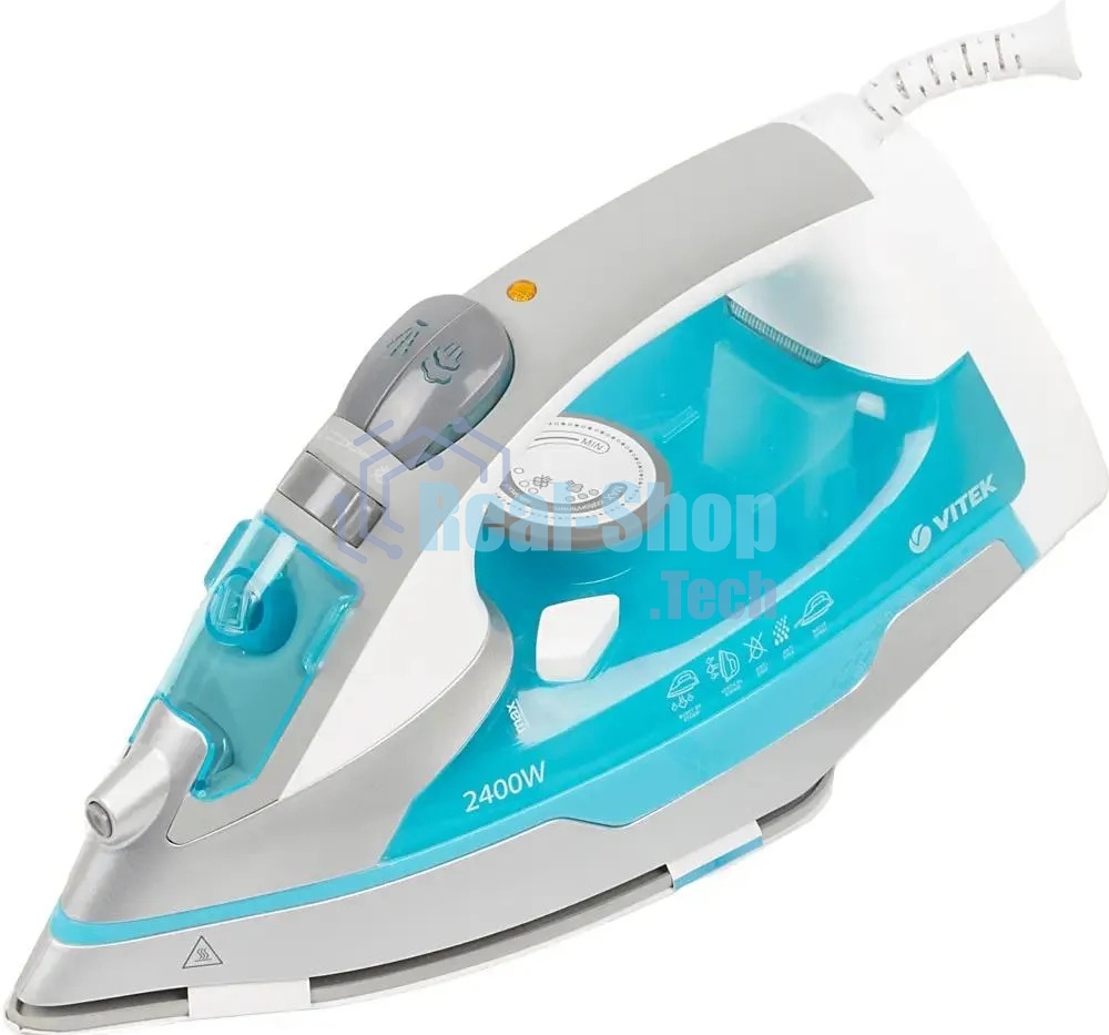Утюг Vitek VT-1258 В бирюзовый/серебристый, 2400 Вт, 40 г/мин, 140 г/мин, 300 мл