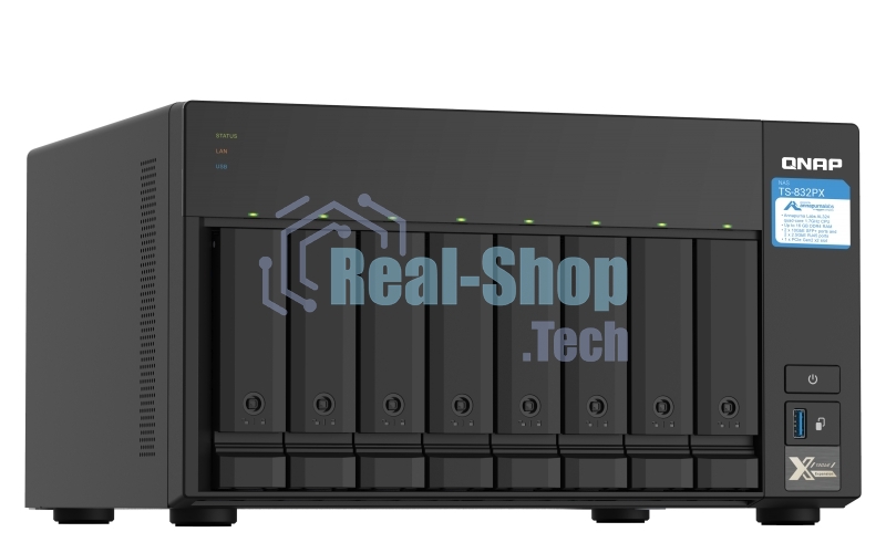 Сетевое хранилище без дисков SMB QNAP TS-832PX-4G 8-Bay NAS, AL324 64-bit quad-core 1.7GHz, 4Gb DDR4 SO-DIMM RAM (up to 1x16 Gb), 8 x 3.5