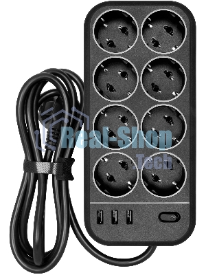 Сетевой фильтр Powercom SP-08 USB03AB 1,8 m 1.8м (8 розеток) черный (коробка)