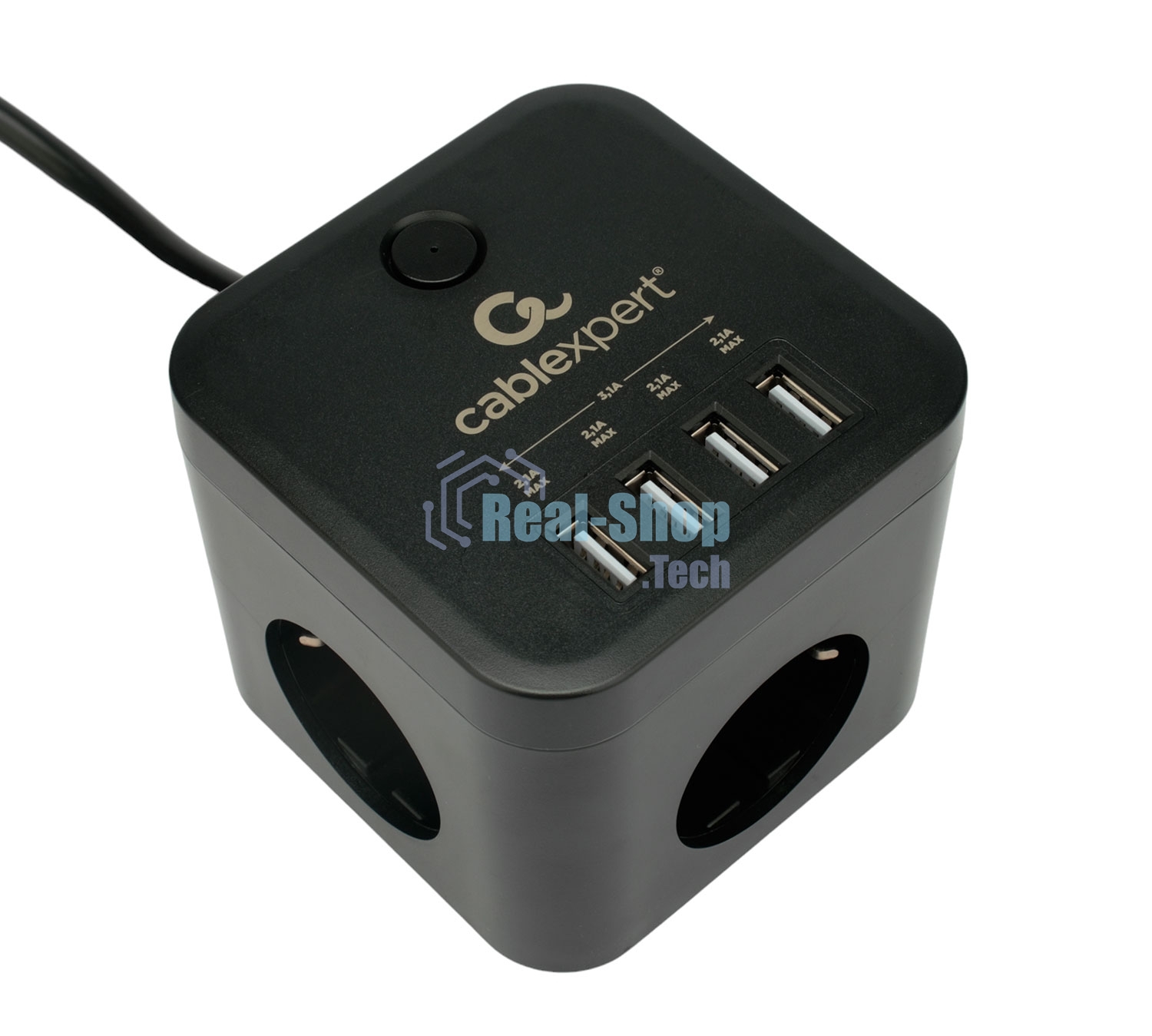 Сетевой фильтр Cablexpert Cube CUBE-3-U4-B-1.5, 3 р, 10А, 4хUSB, 1.5 м, ур.защиты 4+, черный, коробка