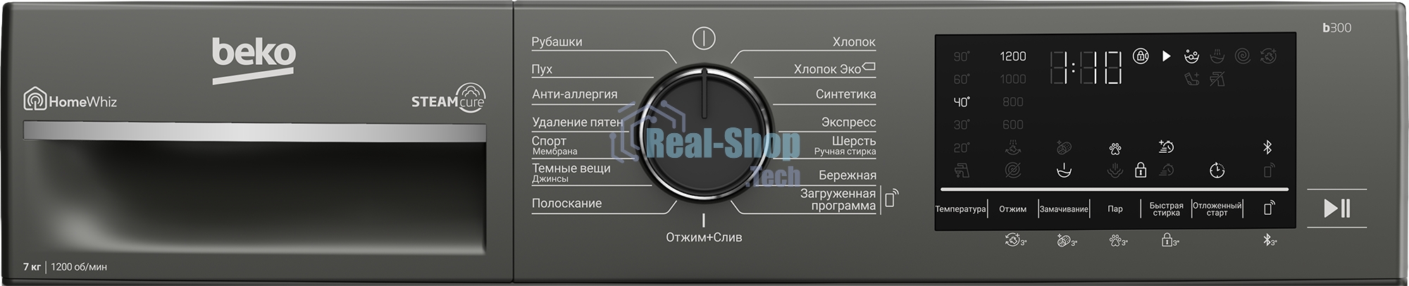 Стиральная машина Beko B3WFR572AB темно-серый, загрузка фронтальная 7 кг, 1200 об/мин., класс: А