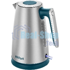 Чайник электрический Kitfort КТ-8725 1.7 л, 2200 Вт, нержавеющая сталь/бирюзовый корпус: нерж.сталь/пластик