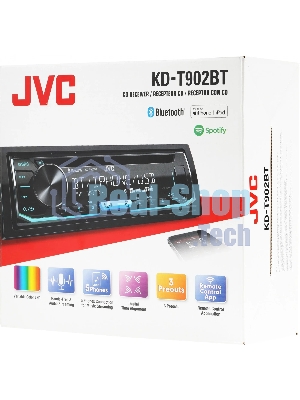 Автомагнитола JVC KD-T902BT, 1 DIN, CD, Bluetooth, USB Type-A, AUX, пульт ДУ, съёмная панель