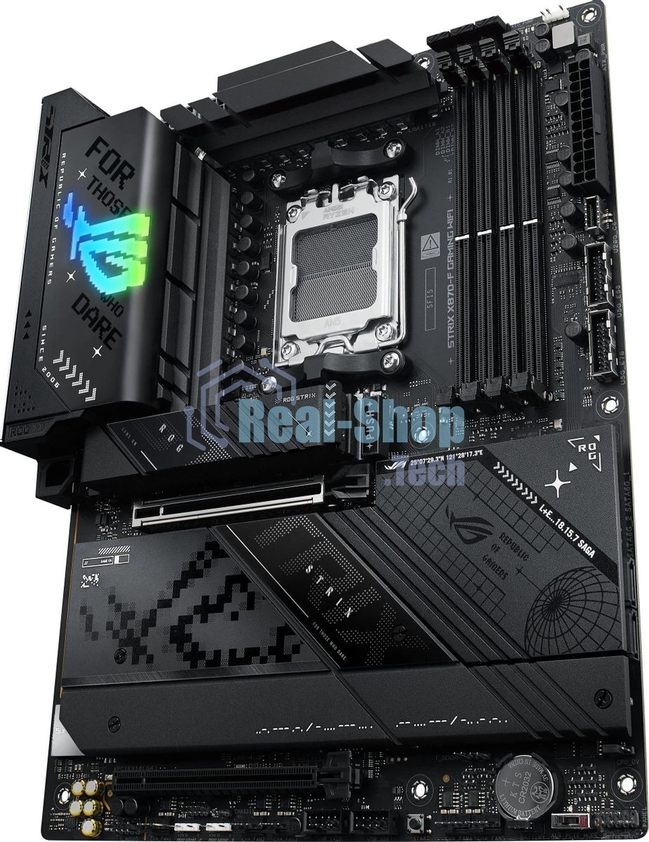 Материнская плата ASUS ROG STRIX X870-F GAMING WIFI, AM5, AMD X870, 4xDDR5, 2xSATA, 4xM.2, 1xPCI-E 5.0 x16, 1xPCI-E 4.0 x4, 1xHDMI, 1xDP, 2xUSB-C USB4, 1xUSB-C 10Gbps, 5xUSB-A 10Gbps, 4xUSB-A 5Gbps, 1x 2.5Gb LAN, 2x3.5 мм, 7.1, ATX
