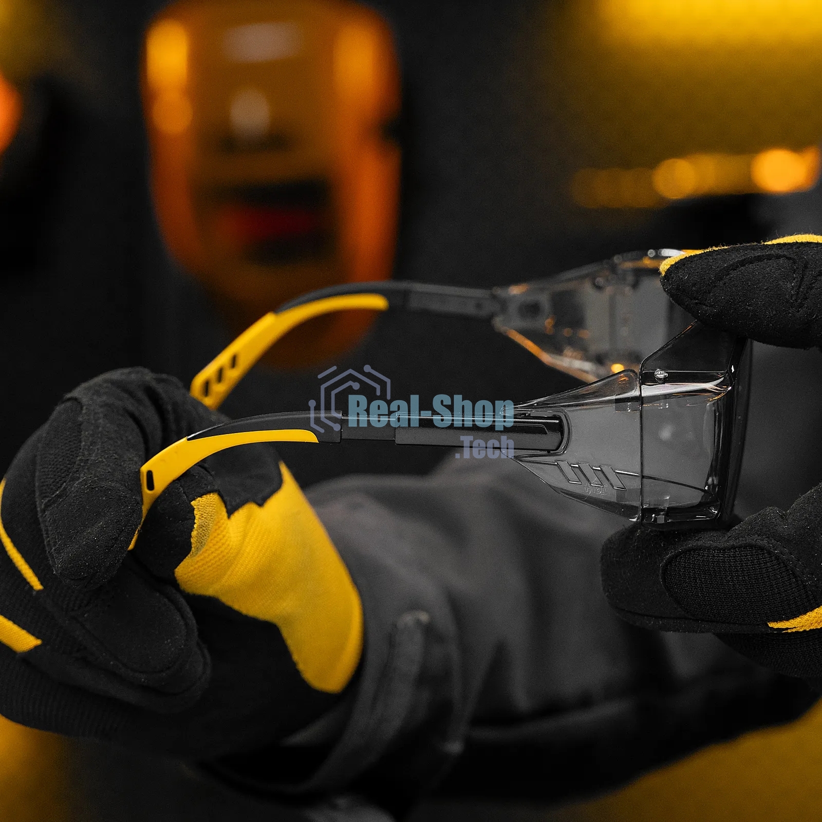 Очки защитные Denzel открытые, поликарбонатные, увеличенная дымчатая линза, регулируемые дужки