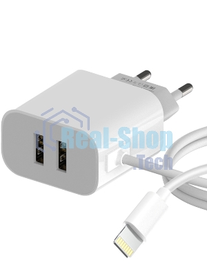 Сетевое зарядное устройство Maxvi CHL-242L 2хUSB 2.4A + литой кабель Lightning 1.2м, белый