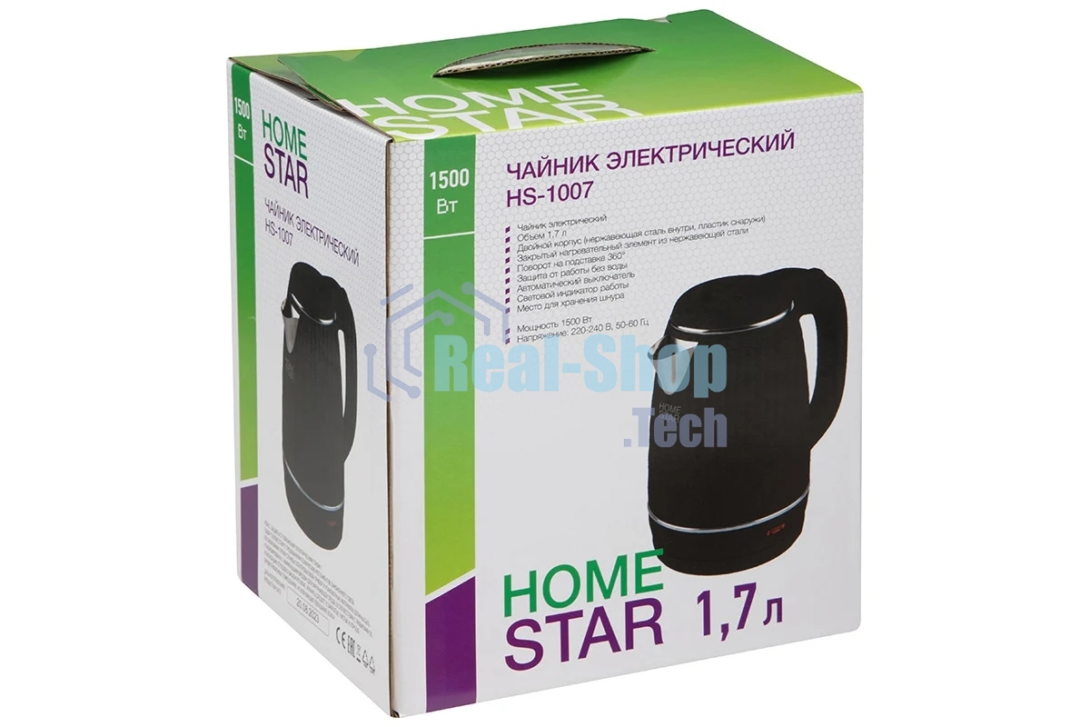 Чайник электрический HOMESTAR HS-1007 черный (107008)