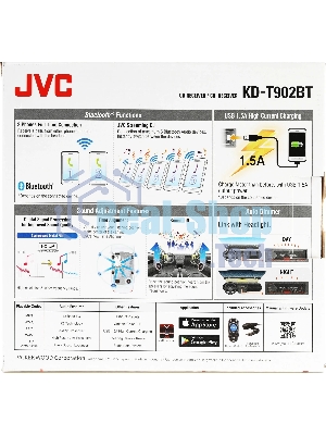 Автомагнитола JVC KD-T902BT, 1 DIN, CD, Bluetooth, USB Type-A, AUX, пульт ДУ, съёмная панель