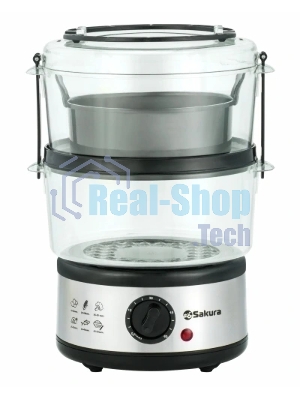Пароварка Sakura SA-7216-2 серебристый/черный, 5 л, ярусы - 2, 500 Вт, механическое