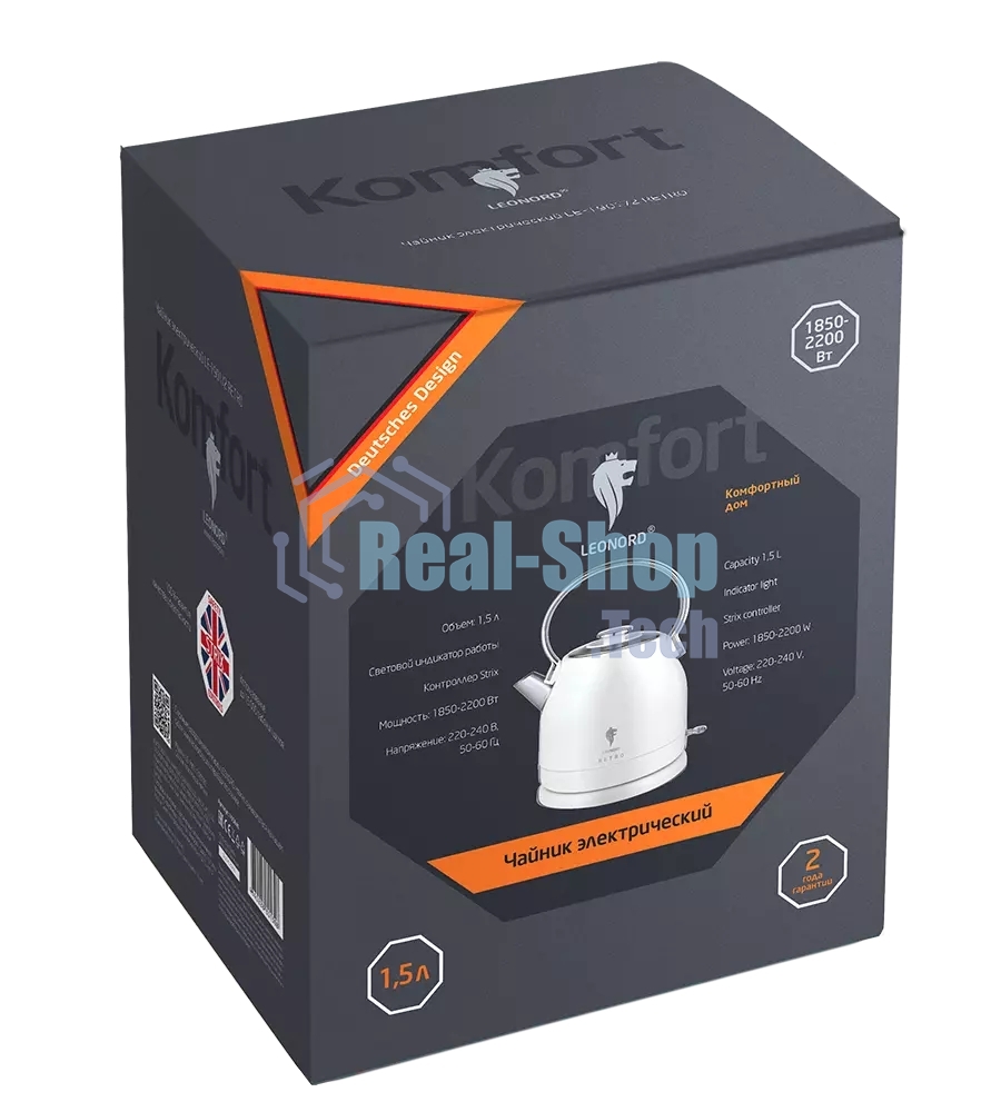 Чайник электрический LEONORD LE-1904 1,5 л, 2200 Вт, нержавейка, RETRO белый