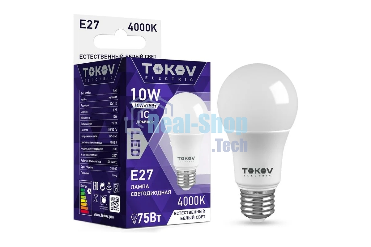 Лампа светодиодная TOKOV ELECTRIC 10 Вт А60 4000К Е27 176-264В