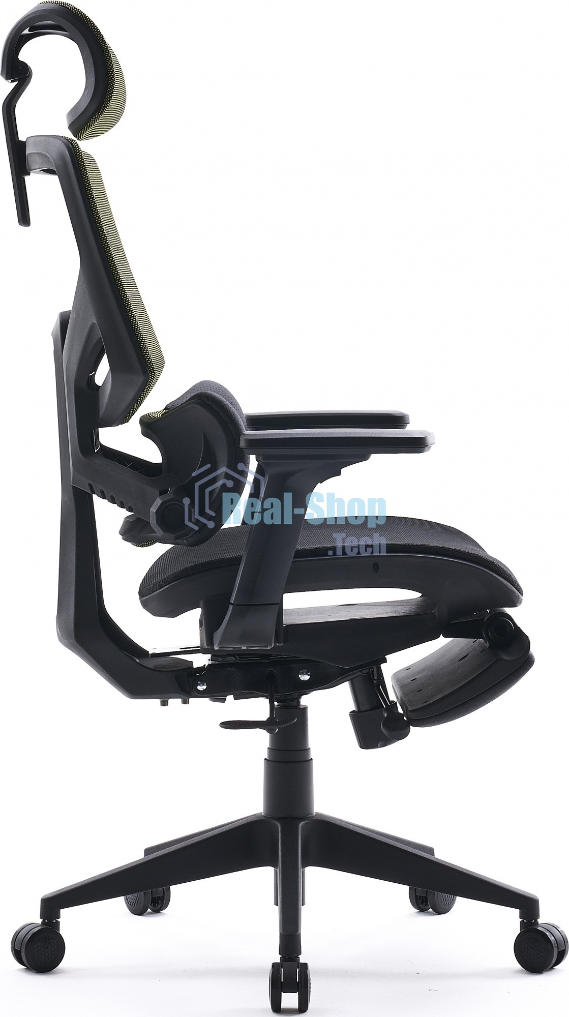 Кресло офисное Cactus CS-CHR-MC01-LGNBK салатовый, сиденье черный, сетка/ткань, с подголов. крестов. пластик, подст. для ног